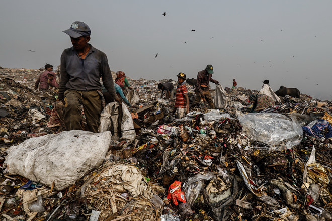 Người dân nhặt rác tại bãi Ghazipur, phía đông New Delhi /// Ảnh: Chụp màn hình NYT