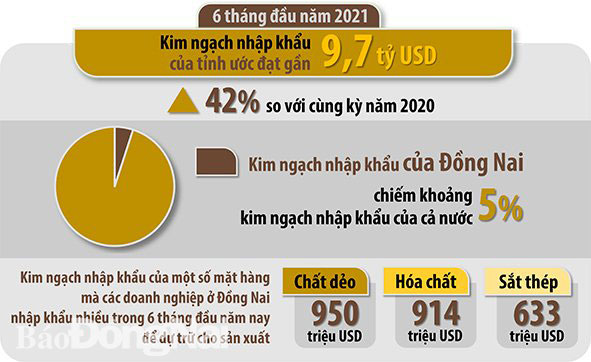 Đồ họa thể hiện kim ngạch nhập khẩu của Đồng Nai trong 6 tháng đầu năm 2021. (Thông tin: Hương Giang - Đồ họa: Hải Quân)