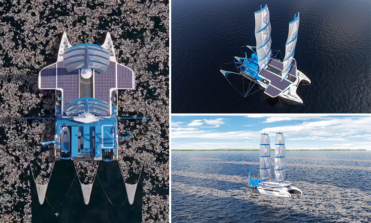Concept siêu thuyền buồm lai thu gom rác thải nhựa