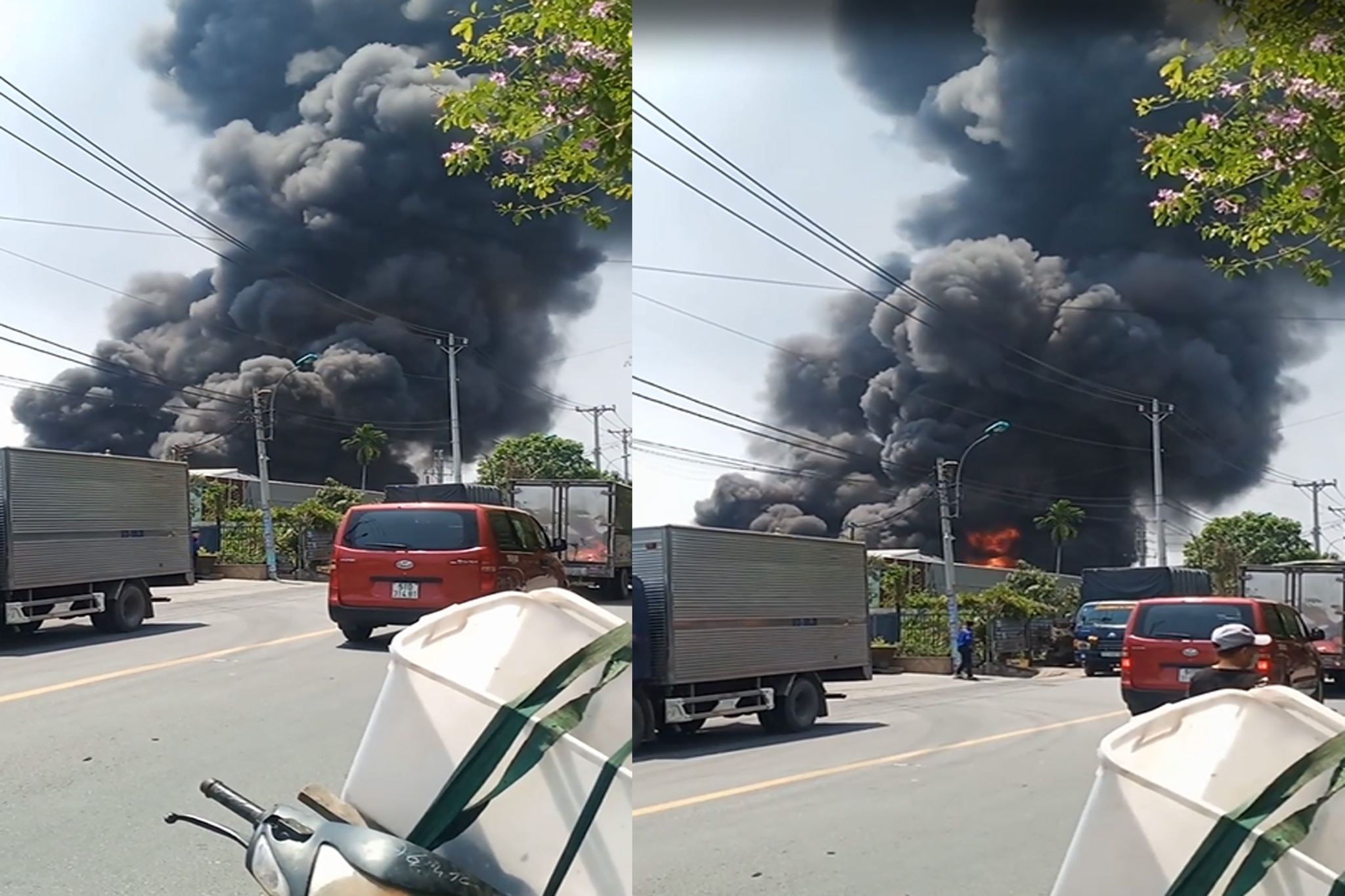 TP.HCM: Cháy lớn, khói lửa bao trùm xưởng nhựa ở vùng ven - ảnh 1